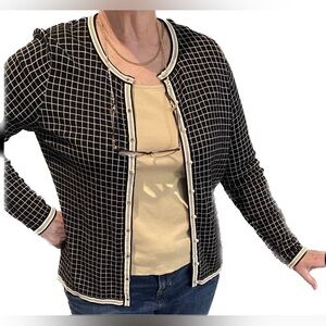 Charter Club Women’s Cardigan black & white checkerboard with gold accents Sz XL
